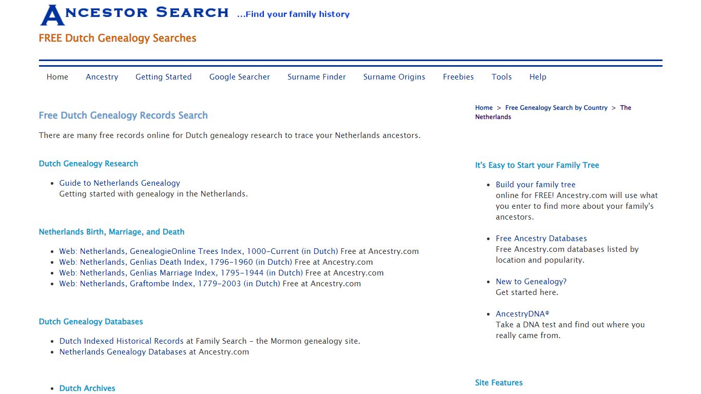 The Netherlands (Dutch) Free Genealogy Search Engines at ...